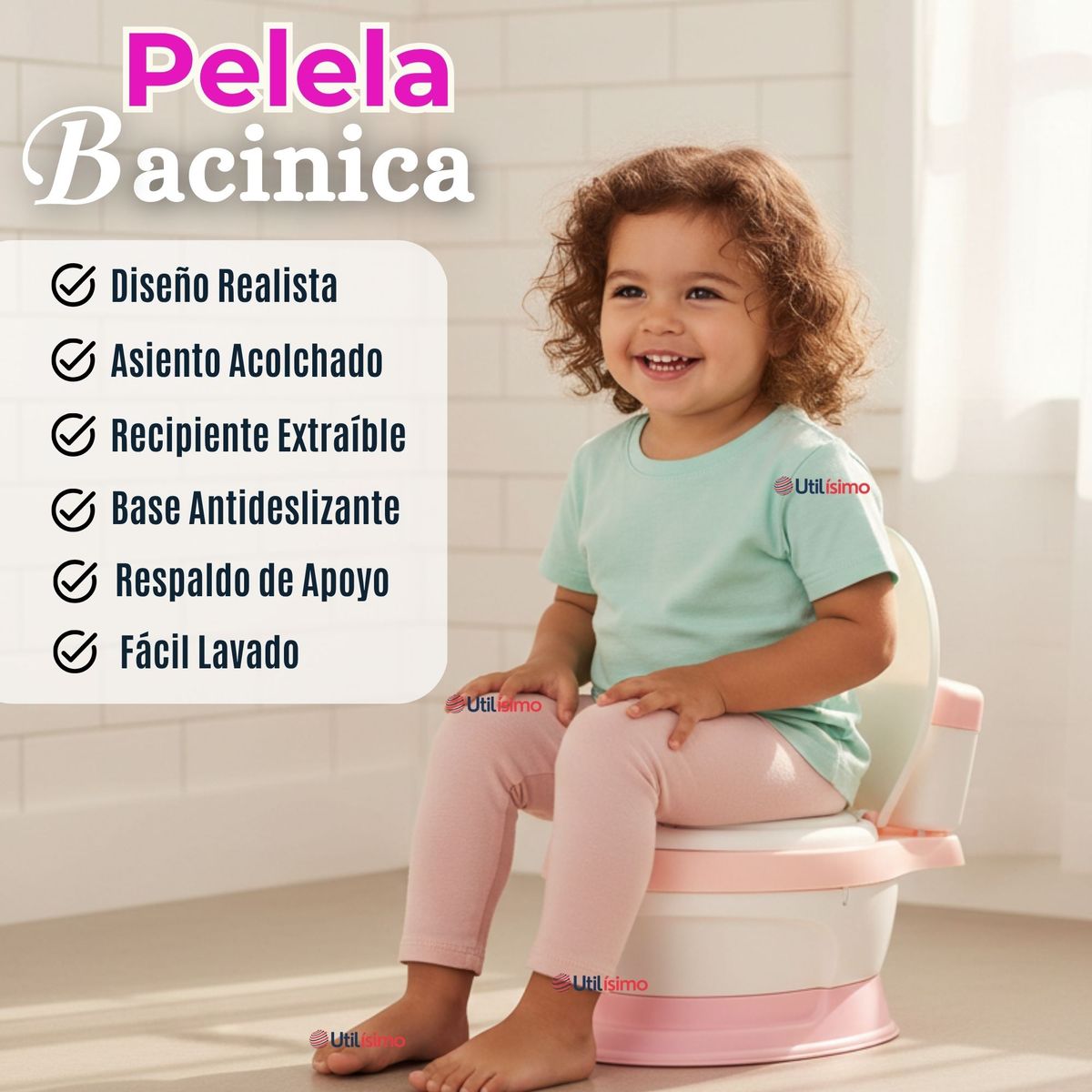 LINE - Pelela Inodoro Baño Entrenador Portátil Niña Rosa Asiento Acojinado