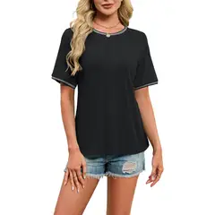 TIOZONEY - Camiseta holgada de cuello redondo y manga corta