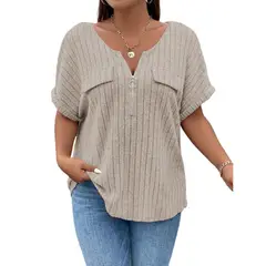 TIOZONEY - Blusa de manga corta con cierre de cremallera