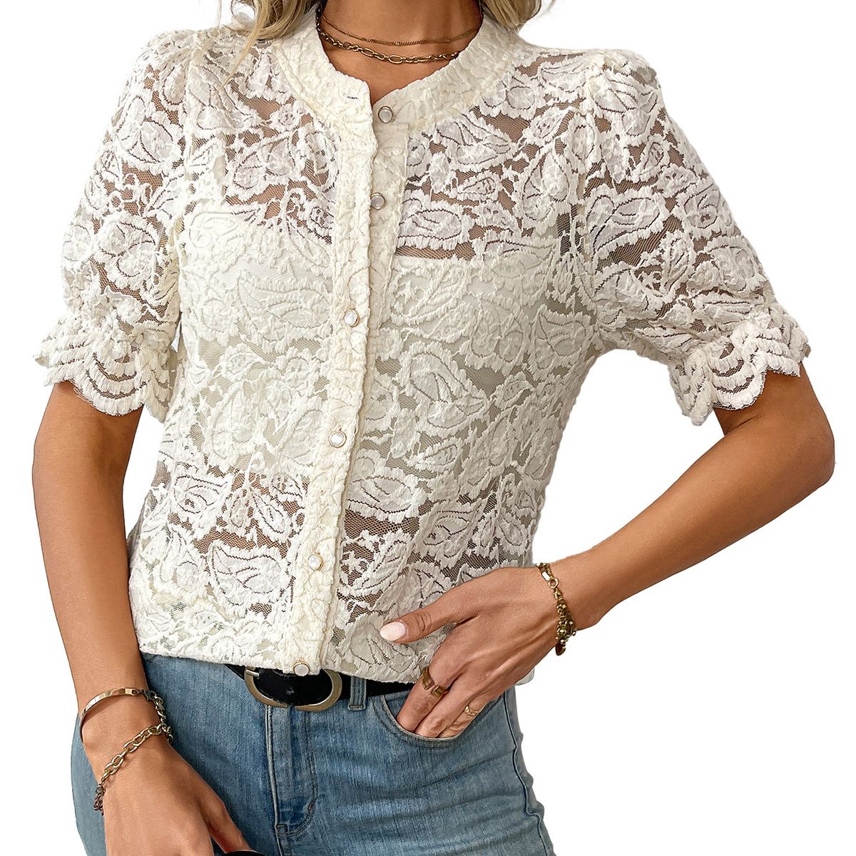 TIOZONEY - Blusa de manga corta para mujer