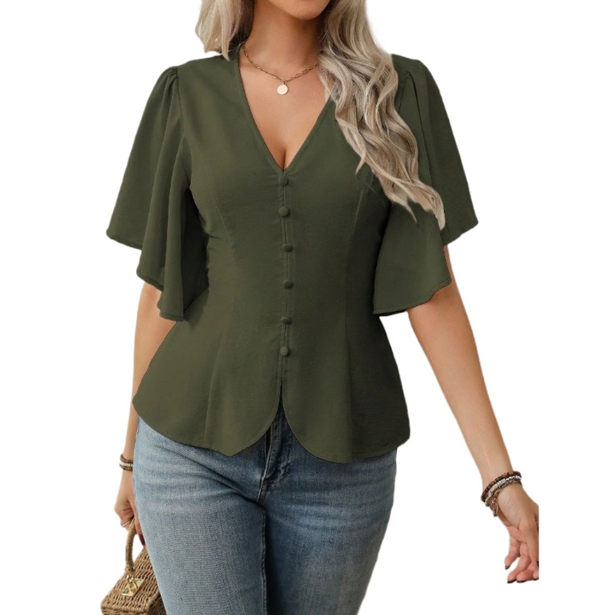 TIOZONEY - Top con cuello en V para mujer