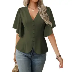 TIOZONEY - Top con cuello en V para mujer