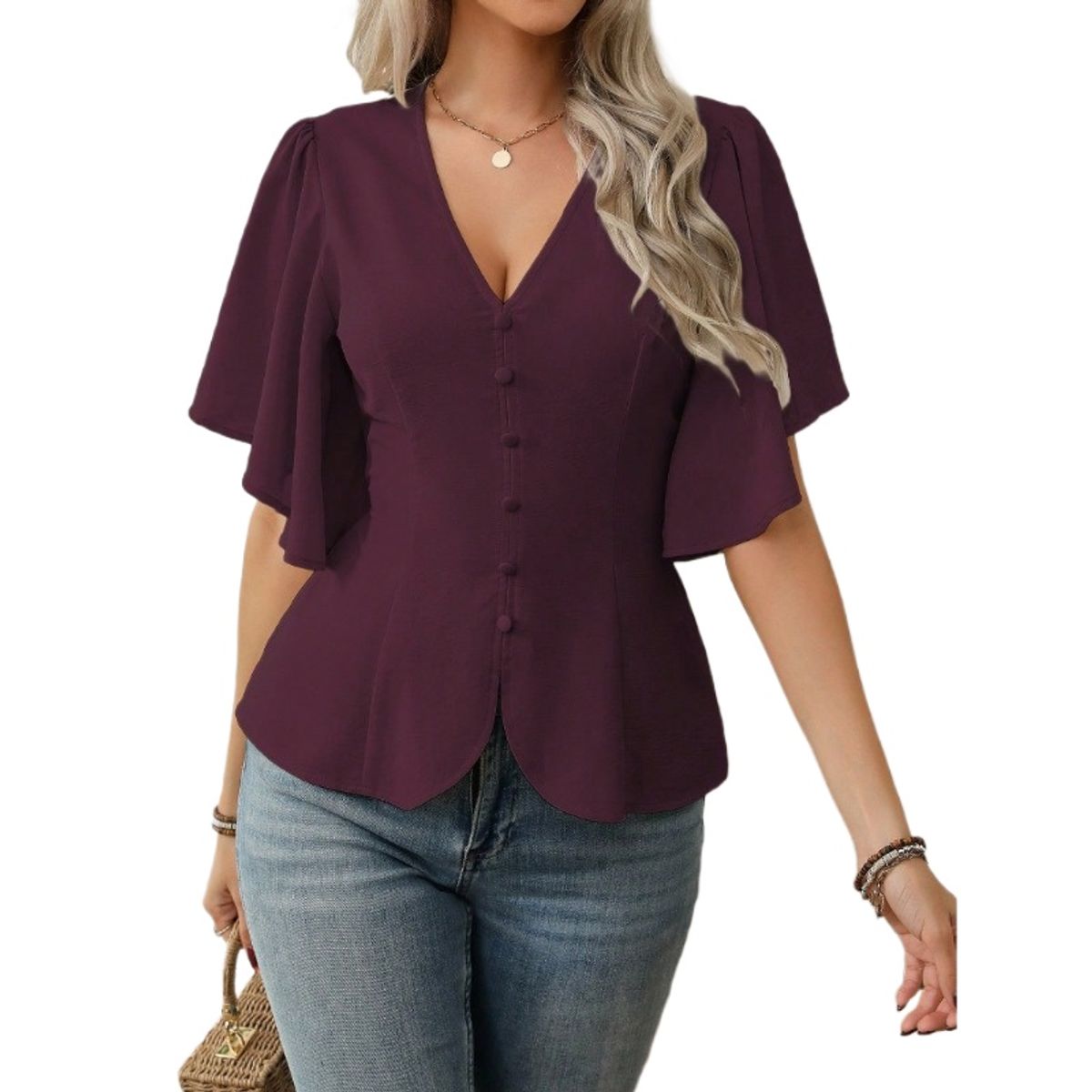 TIOZONEY - Top con cuello en V para mujer