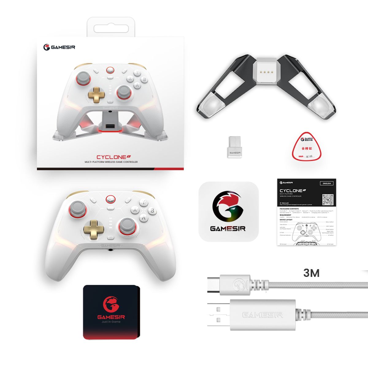 GAMESIR - Control Inalámbrico Gamesir Cyclone 2 para PC Steam Switch iOS Android con Base - Blanco