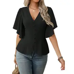 TIOZONEY - Top con cuello en V para mujer