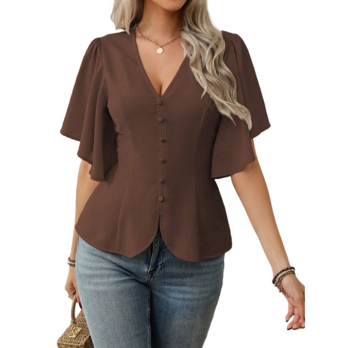 TIOZONEY - Top con cuello en V para mujer