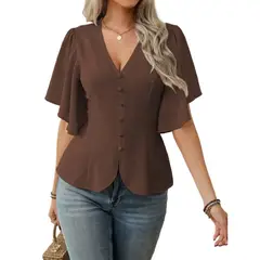 TIOZONEY - Top con cuello en V para mujer