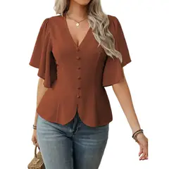 TIOZONEY - Top con cuello en V para mujer