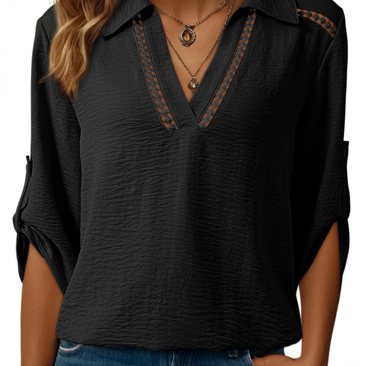 TIOZONEY - Blusa versátil de manga tres cuartos para mujer