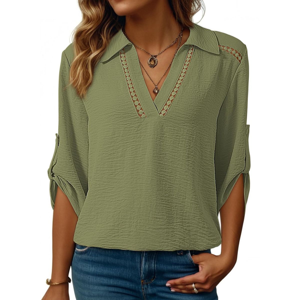 TIOZONEY - Blusa versátil de manga tres cuartos para mujer