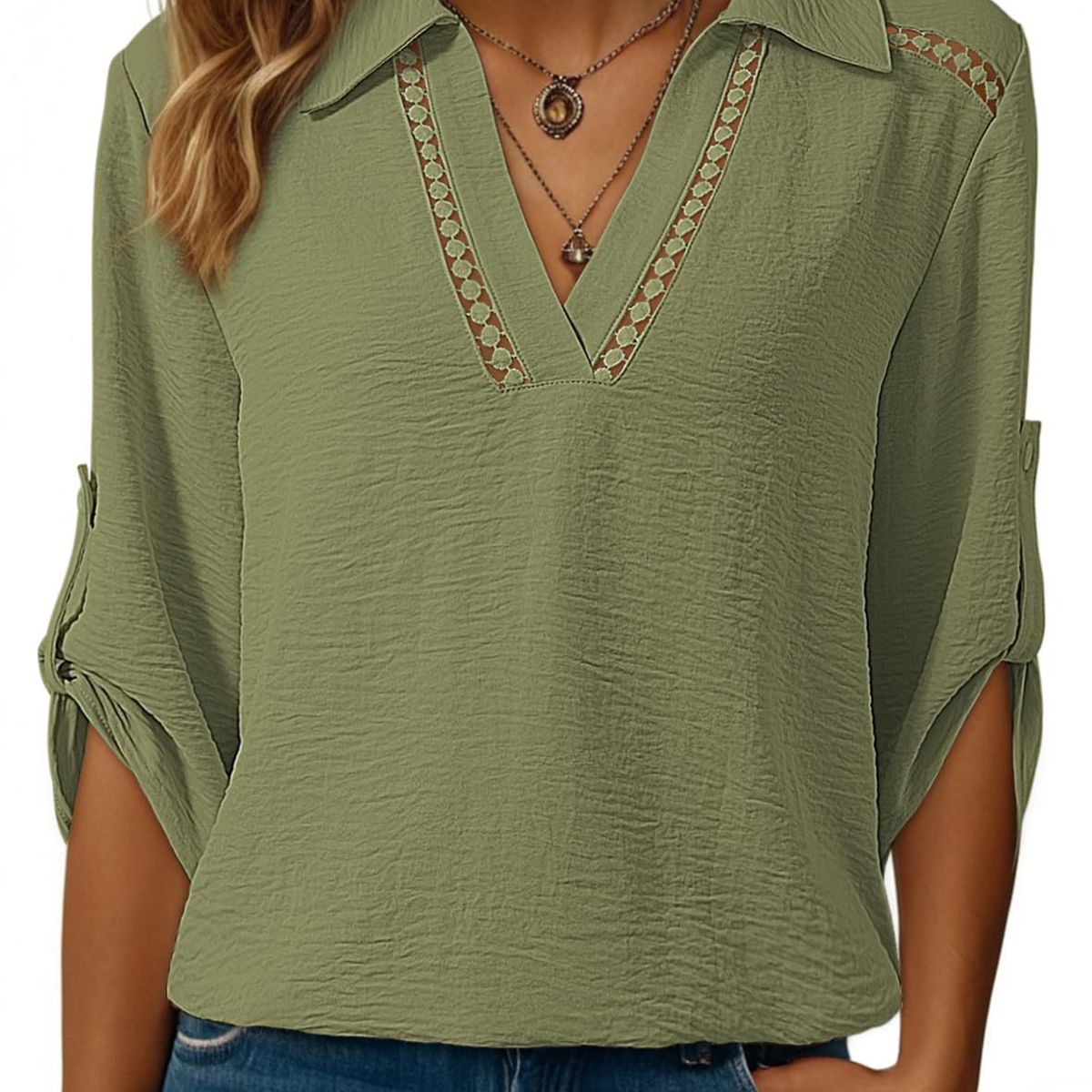 TIOZONEY - Blusa versátil de manga tres cuartos para mujer