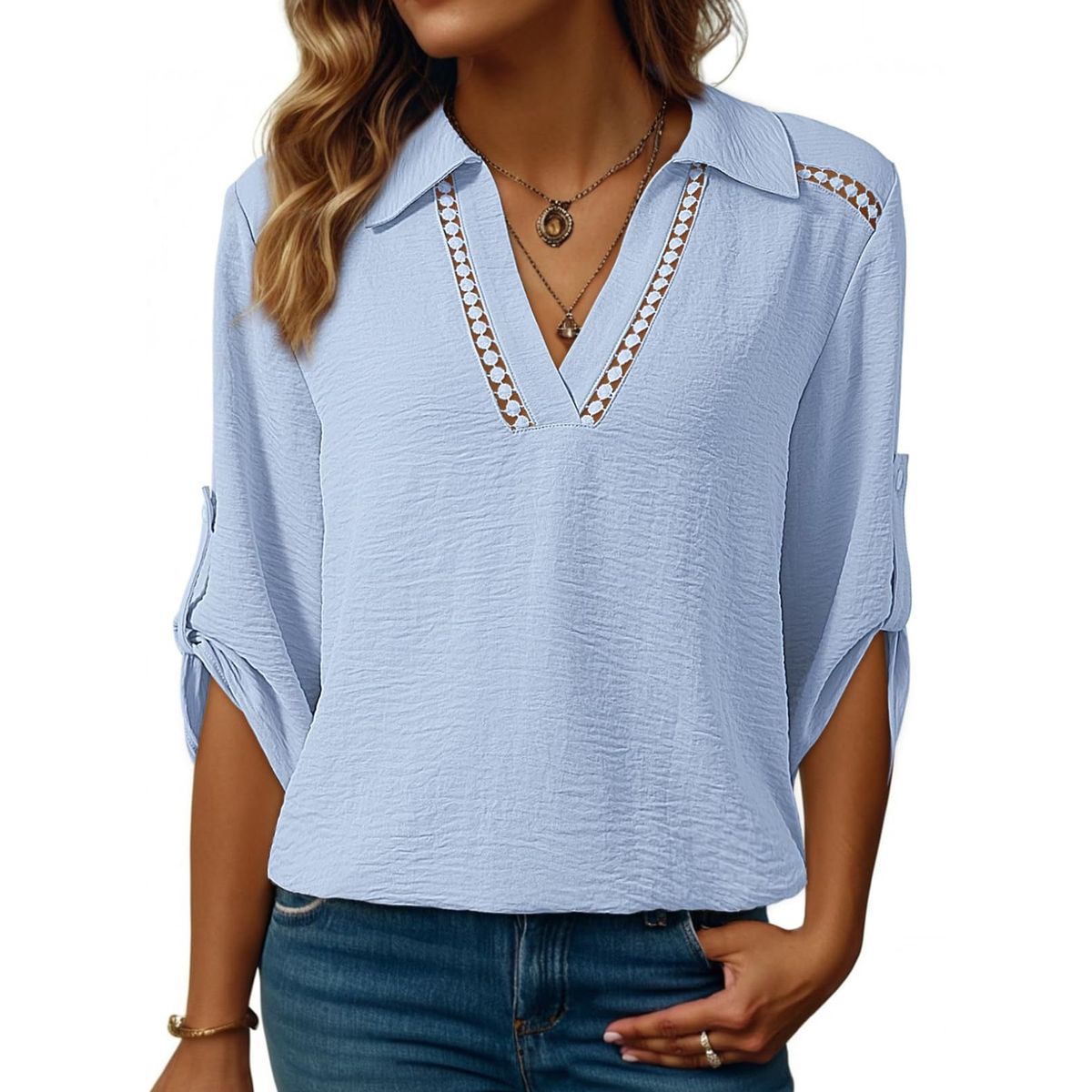 TIOZONEY - Blusa versátil de manga tres cuartos para mujer