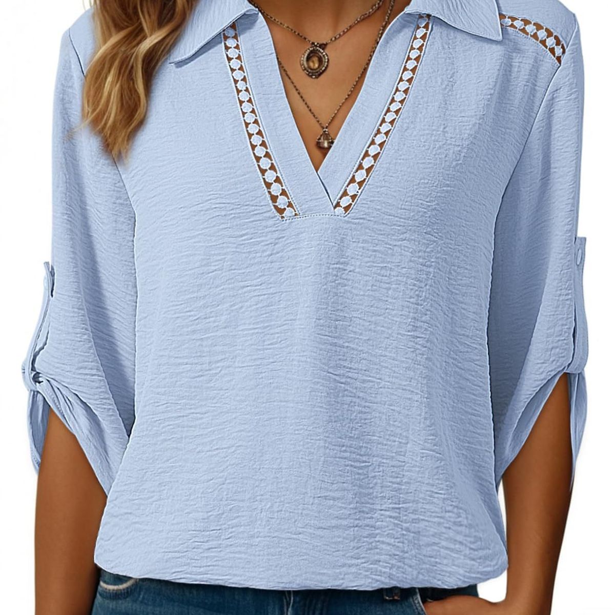 TIOZONEY - Blusa versátil de manga tres cuartos para mujer