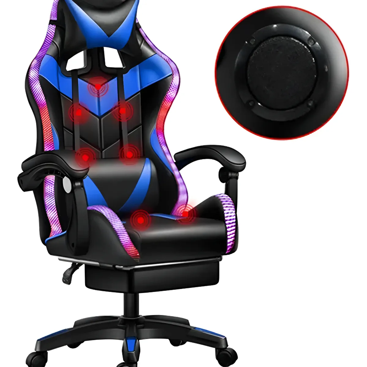 GENERICO - Silla Gamer Luz Rgb Parlante Reposapiés Masajeador Lumbar Color Azul - 300057