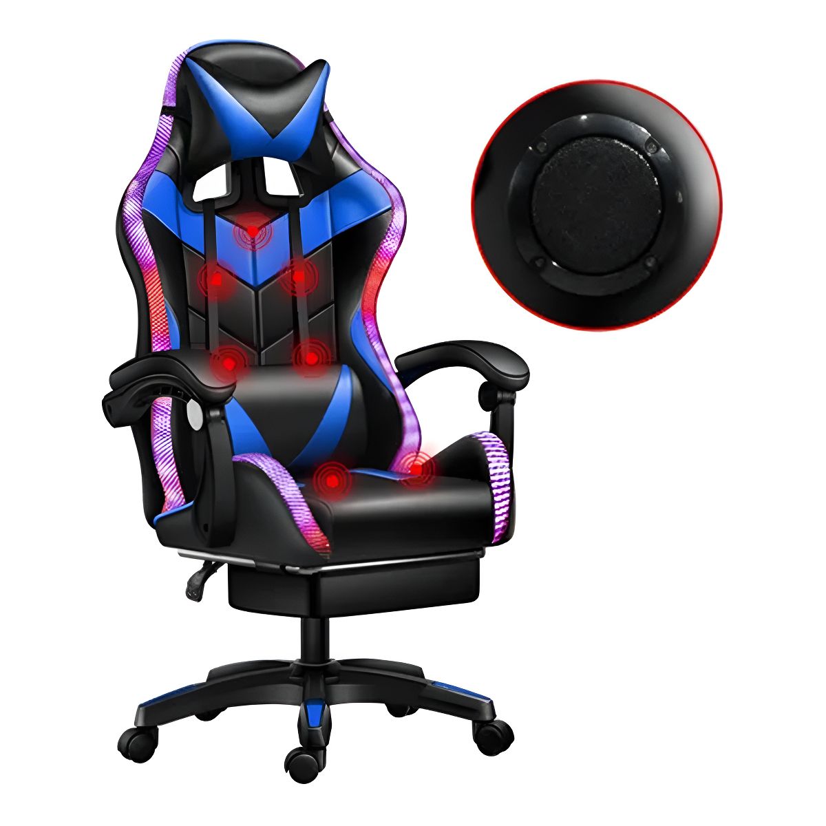 GENERICO - Silla Gamer Luz Rgb Parlante Reposapiés Masajeador Lumbar Color Azul - 300057
