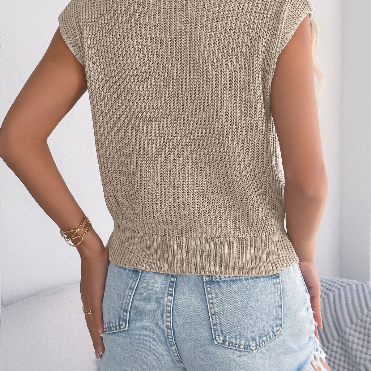 TIOZONEY - Suéter de punto de color liso