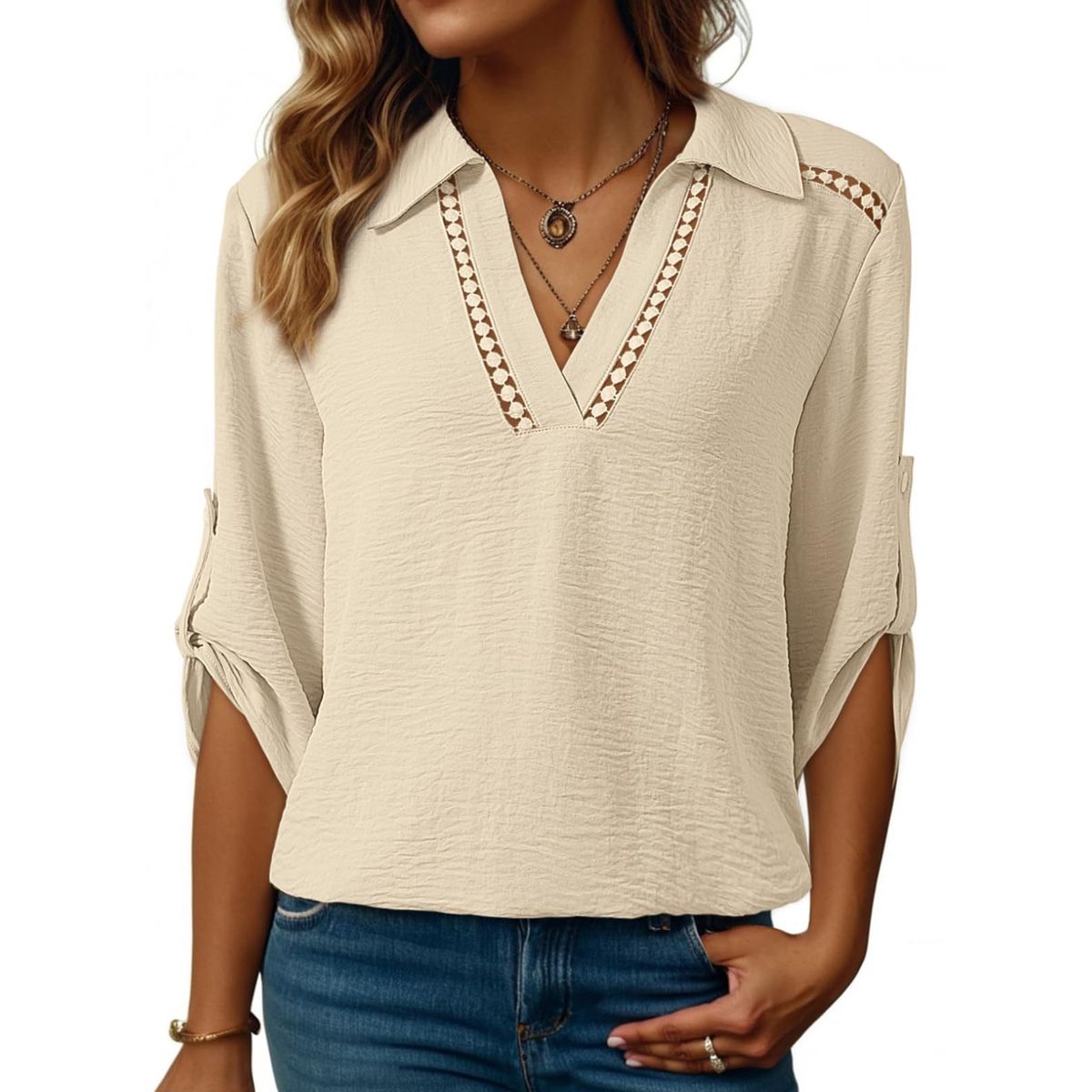 TIOZONEY - Blusa versátil de manga tres cuartos para mujer
