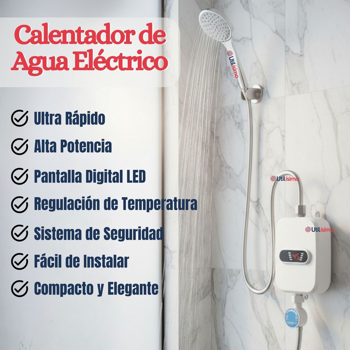 LINE - Mini Calentador De Agua Eléctrico Calefón Ducha Calienta En 3seg Blanco 3.500w Calefónt