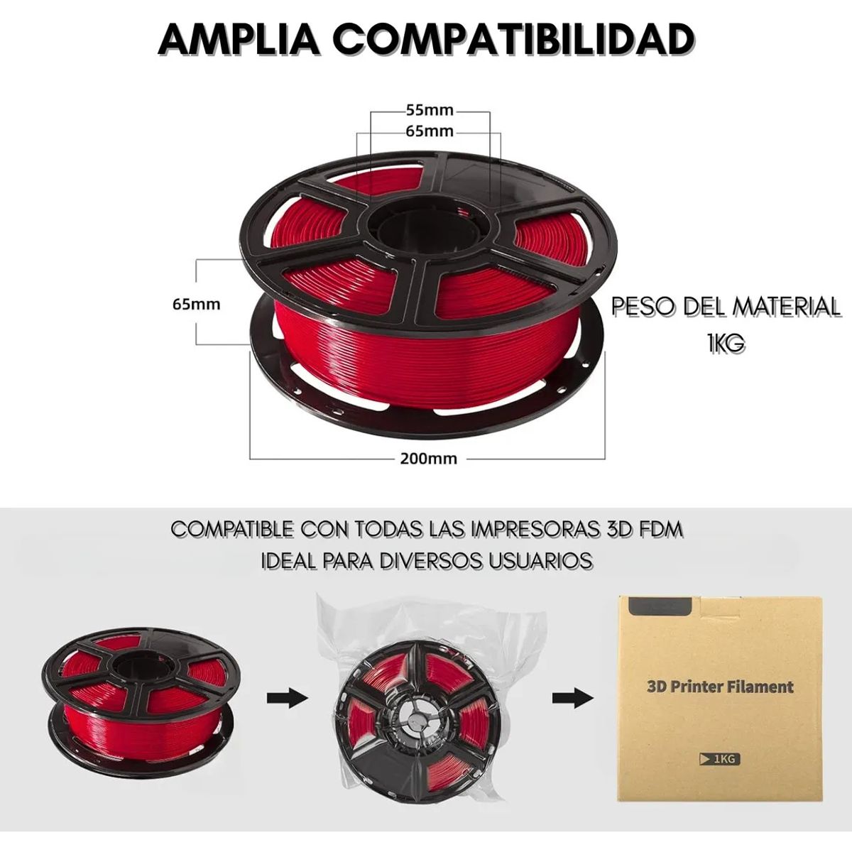 GENERICO - Filamento Pla Para Impresión 3d 1.75mm 1kg Alta Precisión Color Rojo - 223231