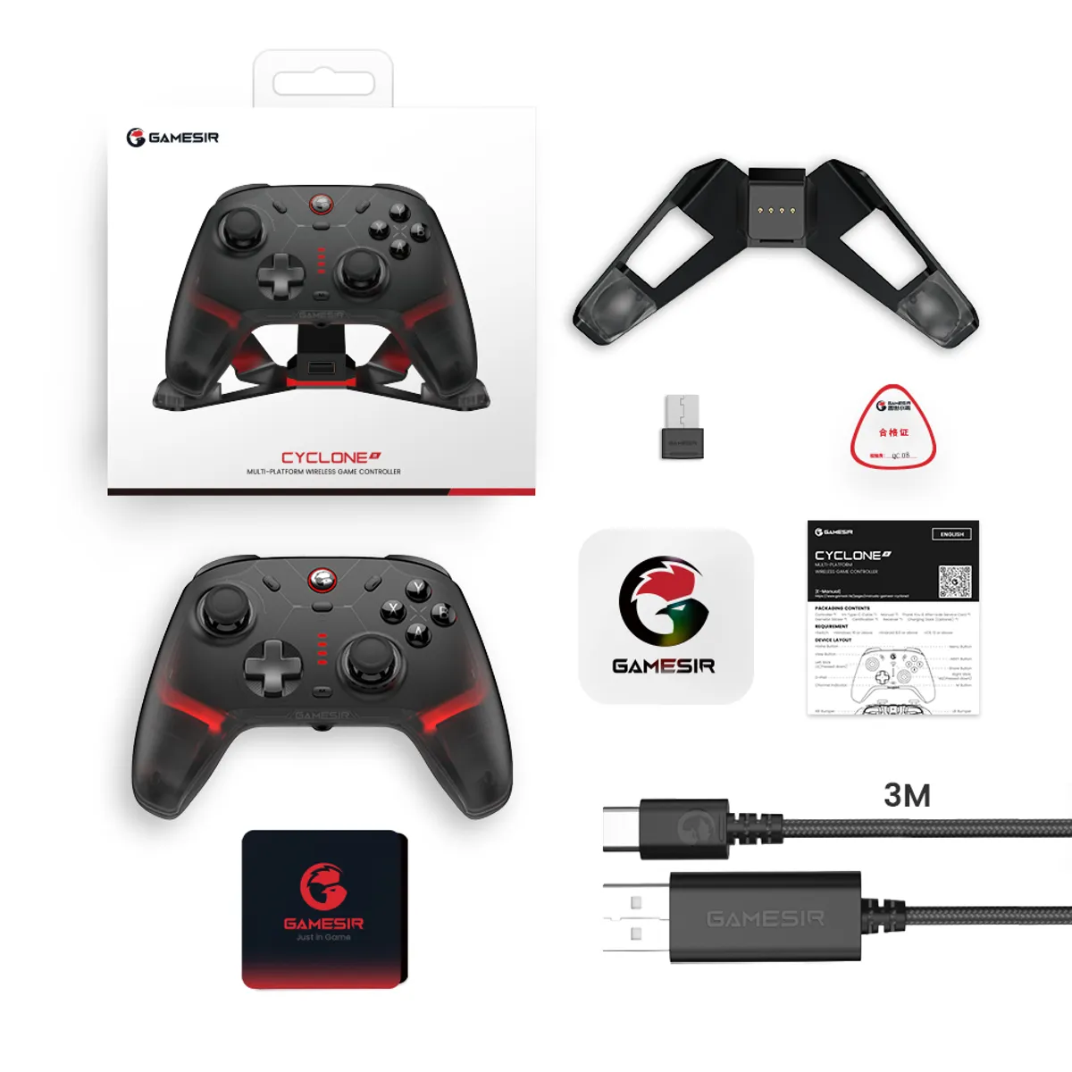 GAMESIR - Control Inalámbrico Gamesir Cyclone 2 para PC Steam Switch iOS Android con Base - Negro