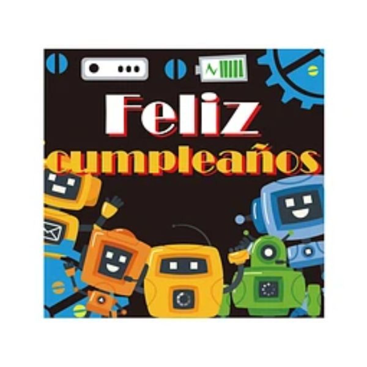 GENERICO - Fondo Decoración feliz cumpleaños robots 68x68cm