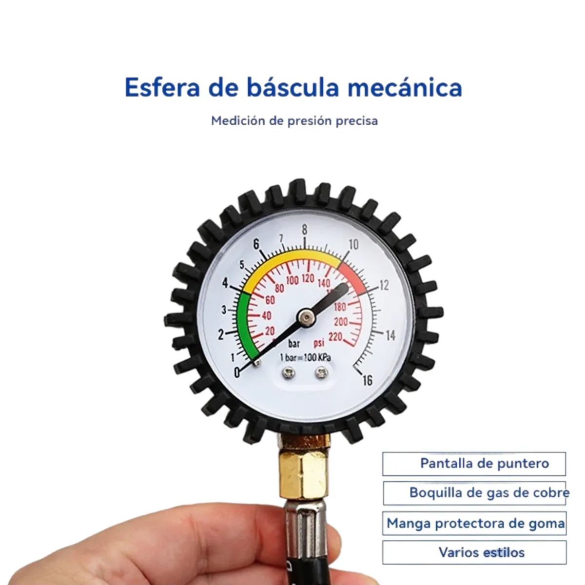 DANMI - Manómetro Medidor De Presión Neumáticos Automotobicicleta
