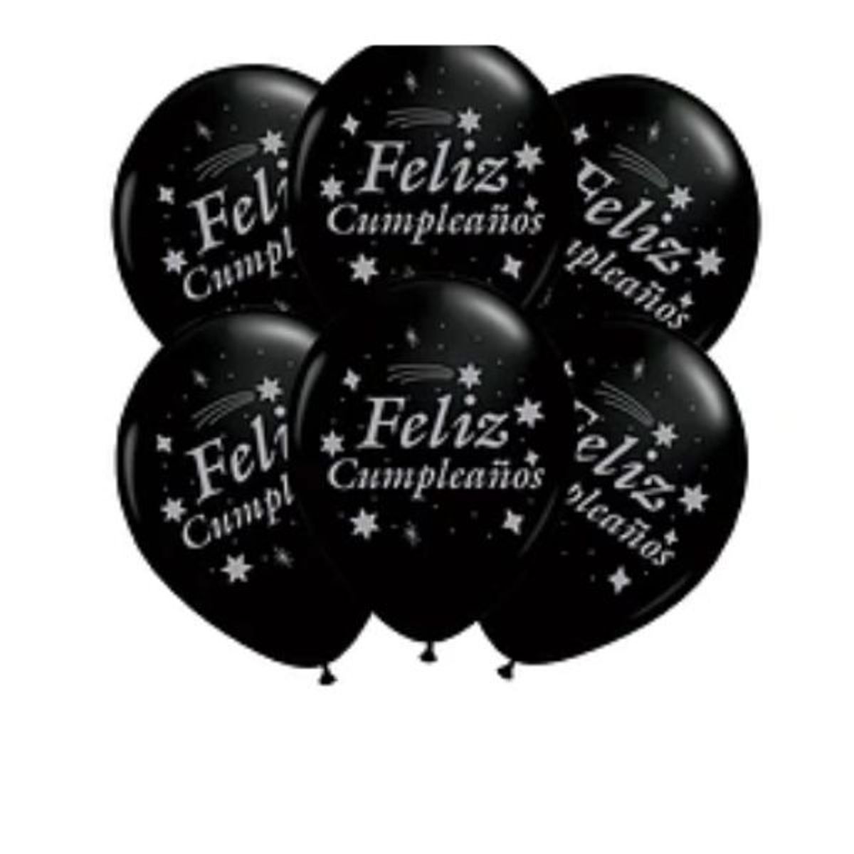GENERICO - Set de globos latex feliz cumpleaños con letras plateadas 6un