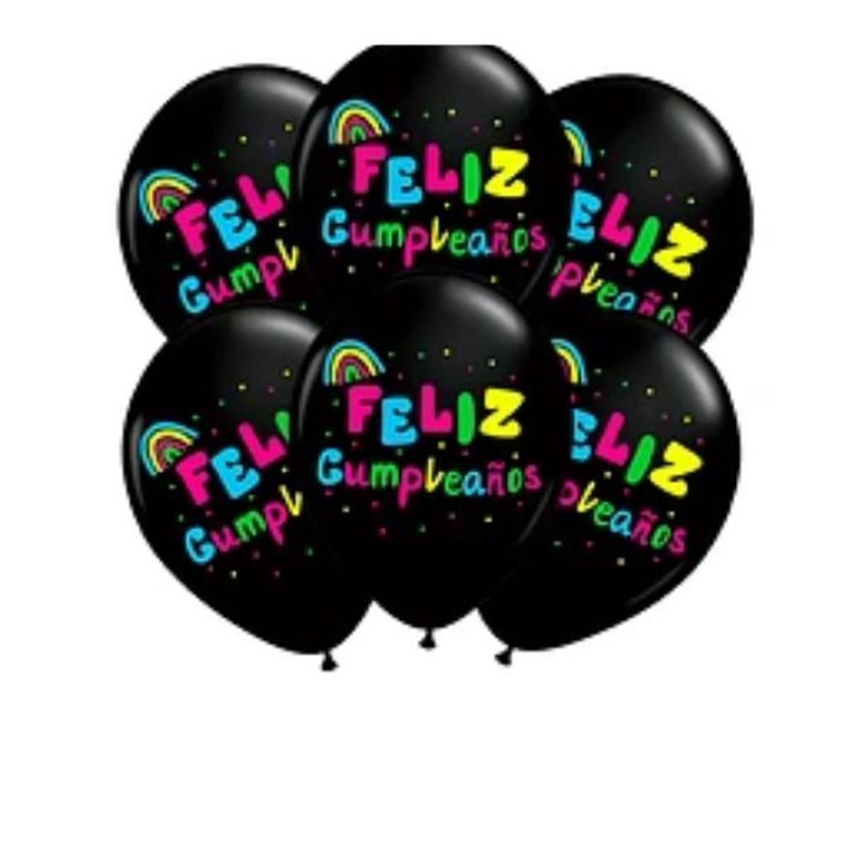 GENERICO - Set de globos latex cumpleaños con letras multicolor 6un