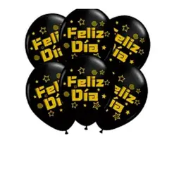 GENERICO - Set de globos de látex feliz dia con letras doradas 6un