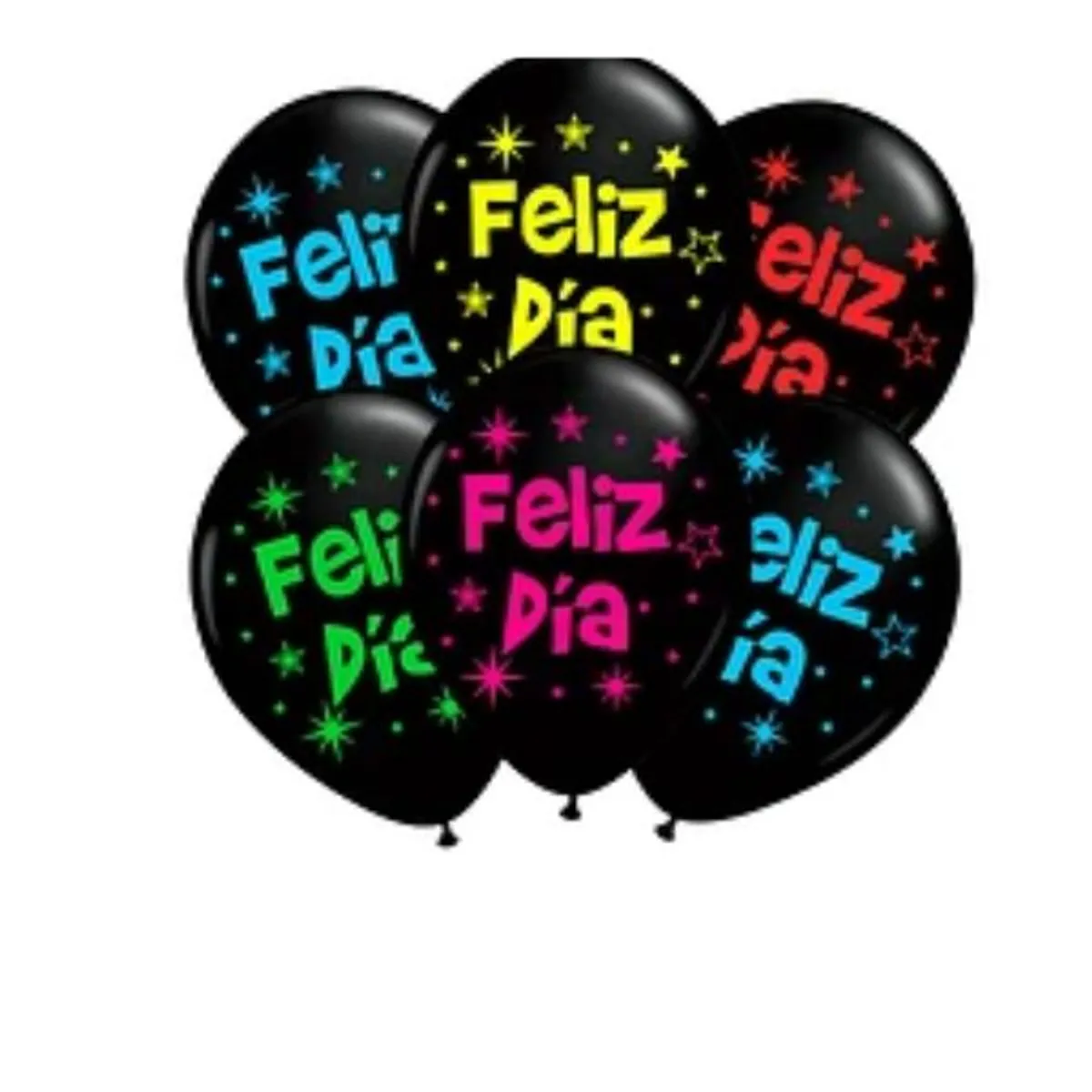 GENERICO - Set de globos latex negro feliz dia letras fluor 6un
