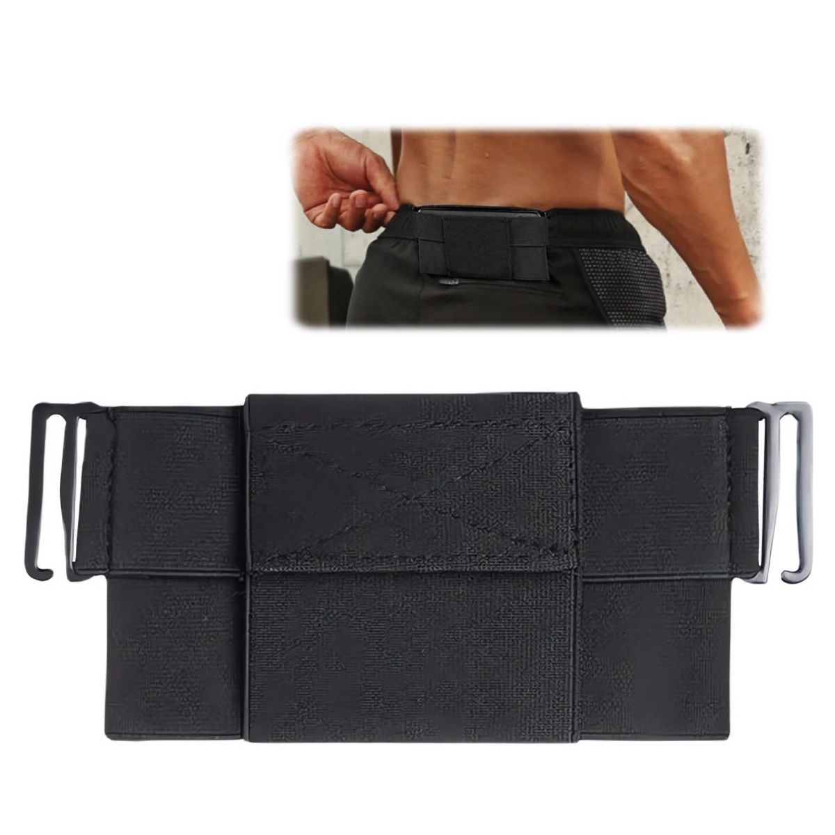 KUANGYE - Banano Invisible Bolsa Funda Cinturon Porta Celular Negro