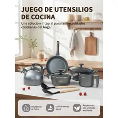 YOLIKITCHEN - Juego de Cocina YUMI Integral Sartenes, Ollas, Hervidor, Utensilios.Antiaherente,Resistente Calor.