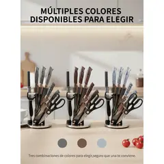 ACTIVISION - Juego de Cuchillos de Cocina 8 Piezas Acero Inoxidable Martillado con Soporte Giratorio