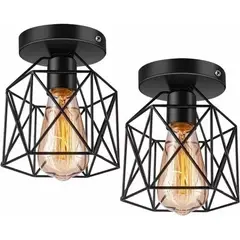 TNAKIEX - Lámpara Colgante de Techo con Jaula Metal 2 Piezas Negro