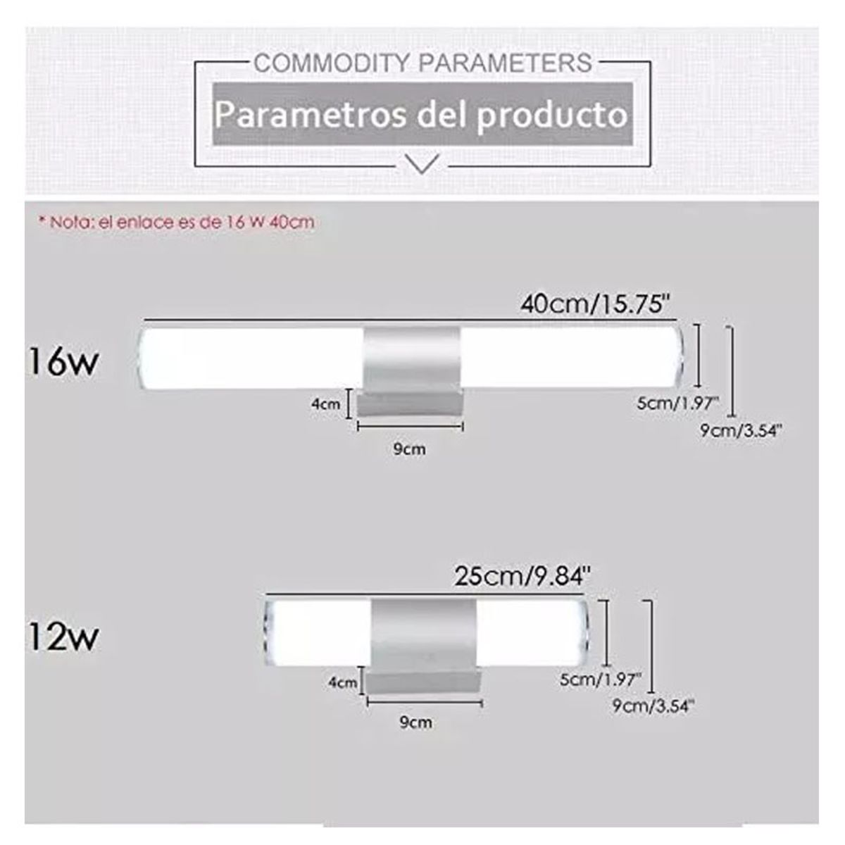 TNAKIEX - Aplique de Pared Baño Espejo 40cm 16W Led Contemporáneo