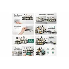 GENERICO - Organizador de Baño Adhesivo Set 5 Piezas Repisas Esquinero Sin Taladro Negro