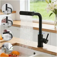 LEFORGE BAIN - Llave Monomando Lavaplatos Extraible 3 Modos Acero Inoxidable 304 Negro Mate