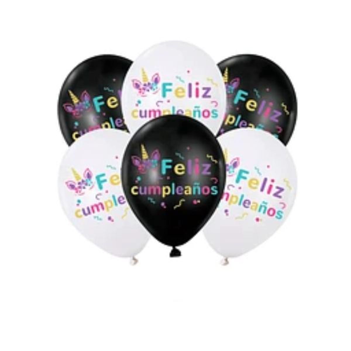 GENERICO - Set de globos de latex Feliz Cumpleaños unicornio 6pcs