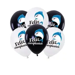 GENERICO - Set de globos de latex tiburon feliz cumpleaños 6pcs