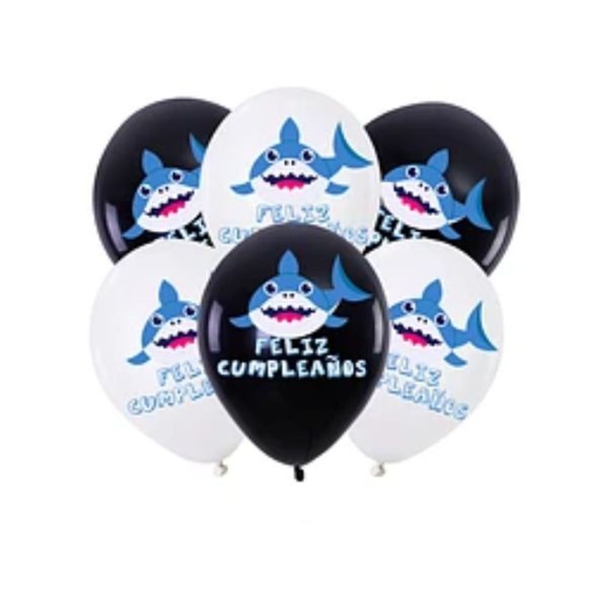 GENERICO - Set de globos de latex tiburon feliz cumpleaños 6 pcs