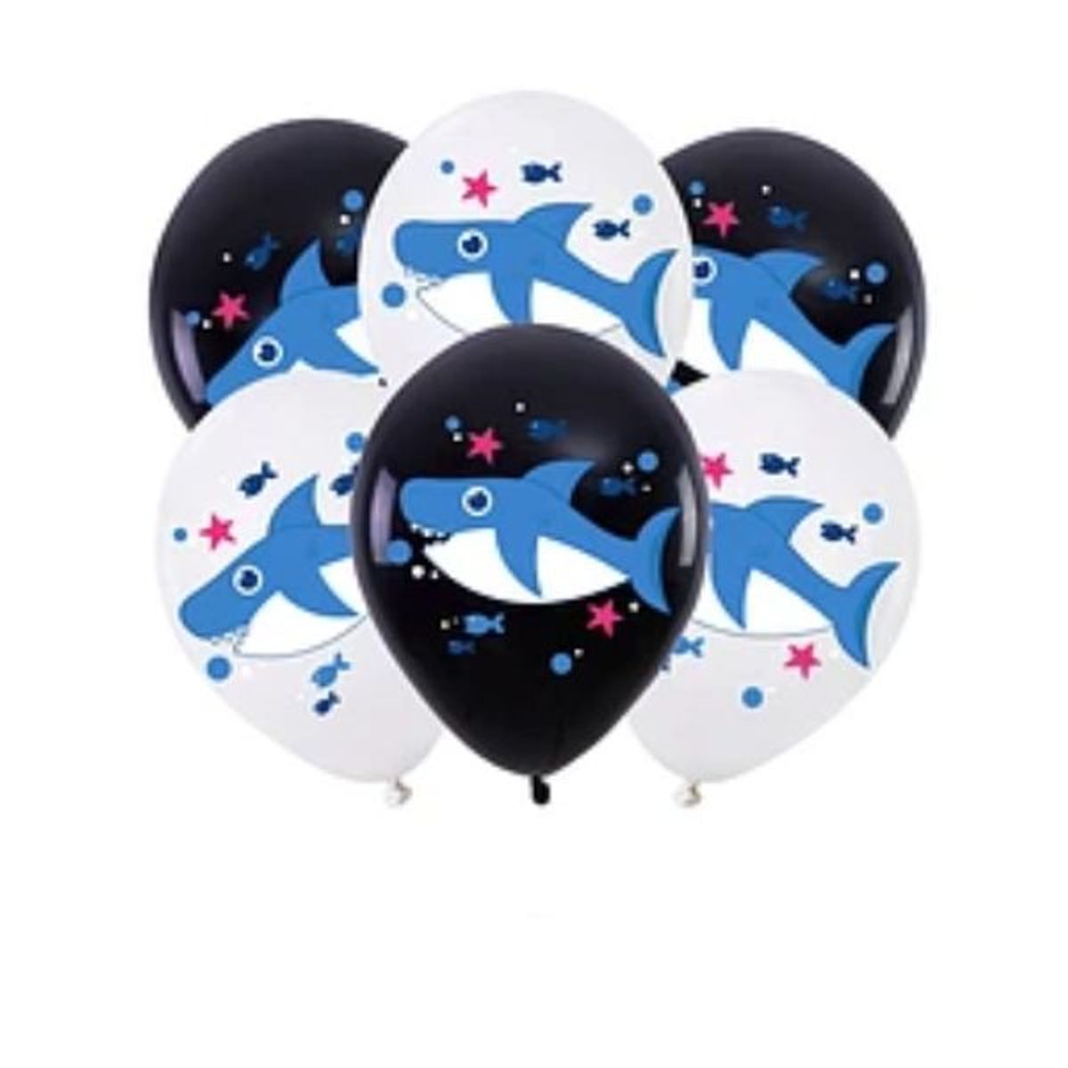 GENERICO - Set de globos de latex tiburon feliz cumpleaños 6 pcs