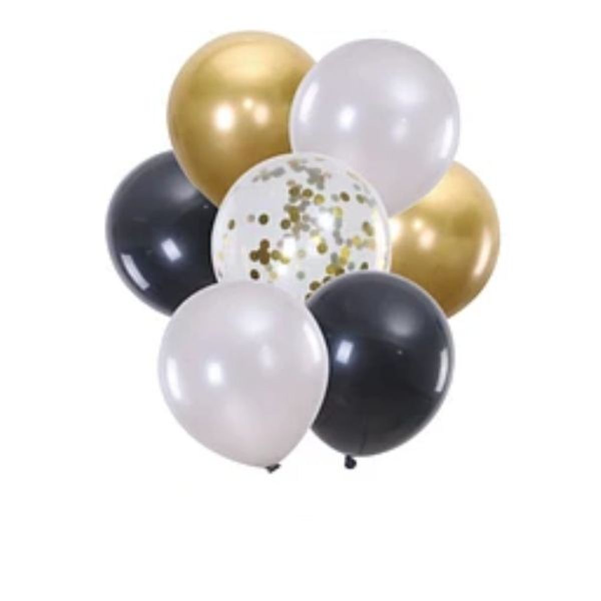 GENERICO - Set de globos dorado y negro 7pcs