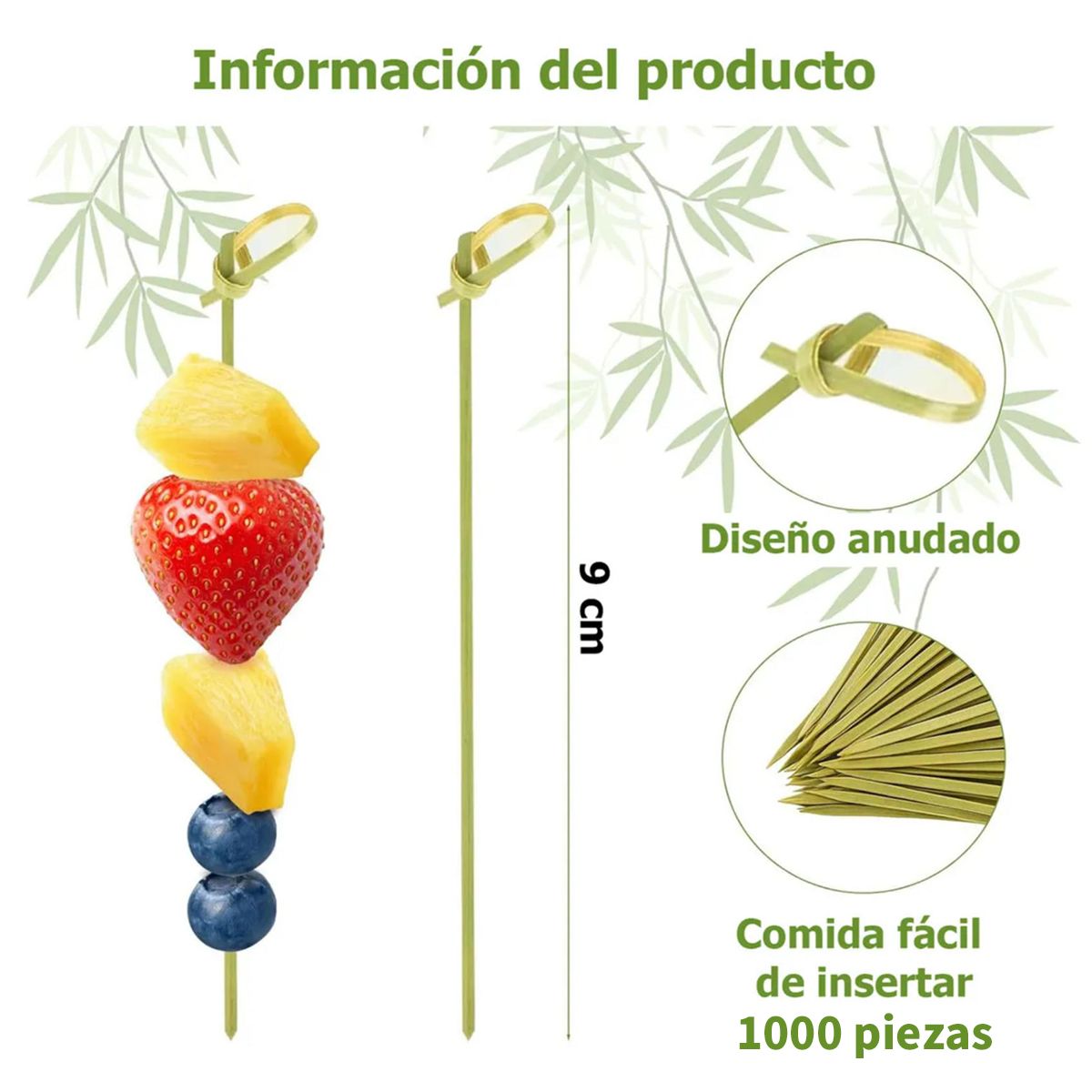 KINDA NICE - Brocheta Pincho Bambu 9cm 1000 Unidades Marrón Claro Bambú