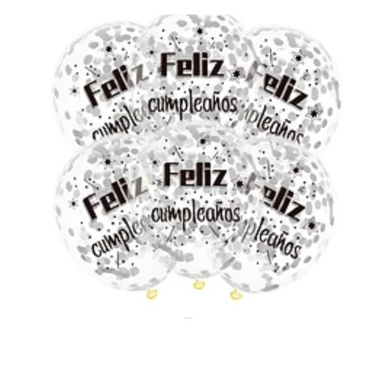 GENERICO - Set de globos látex transparente feliz cumpleaños con confeti 6pcs