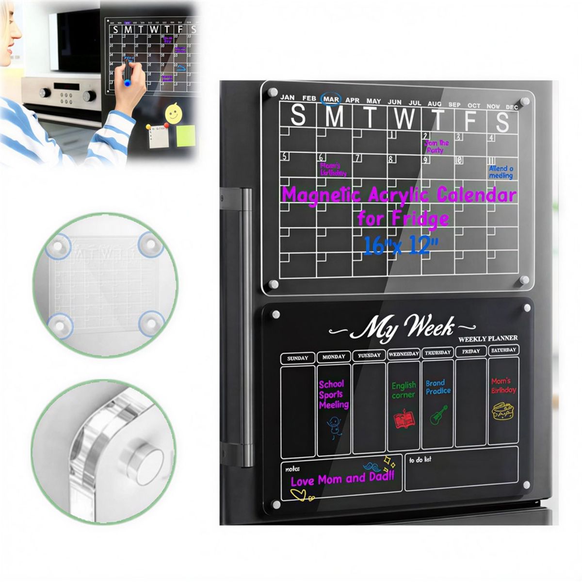 GENERICO - Set Pizarra Calendario Organizadora Magnetica Refrigerador
