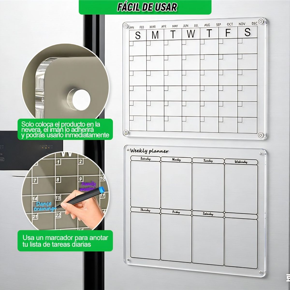 GENERICO - Set Pizarra Calendario Organizadora Magnetica Refrigerador