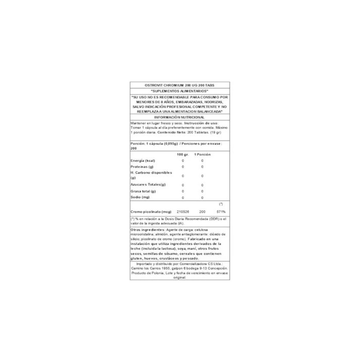 OSTROVIT - CHROMIUM 200 200 TABLETAS - OSTROVIT
