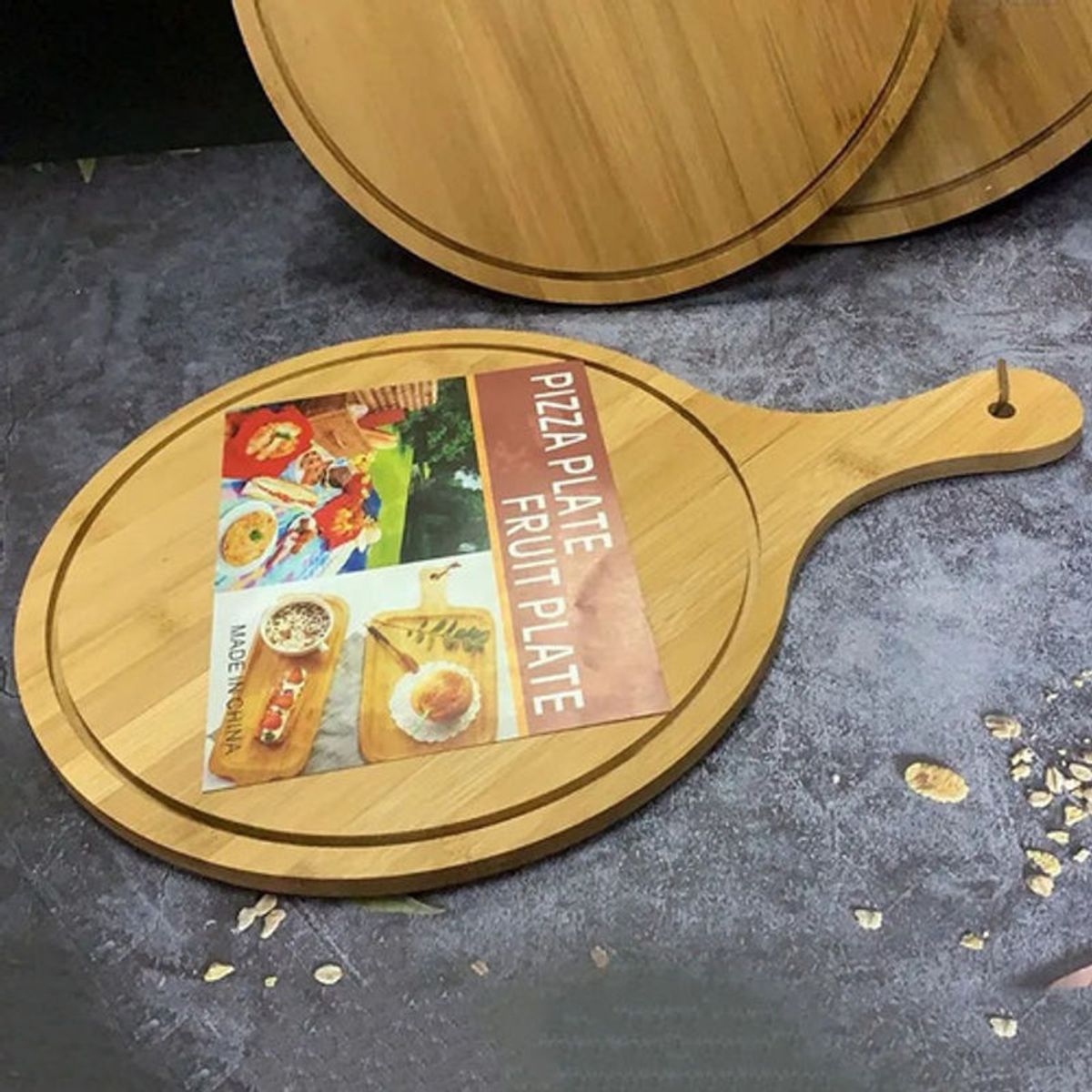 GENERICO - Tabla Madera Plato Pizza 24cm Mango Plato Servir Liso Marrón Claro