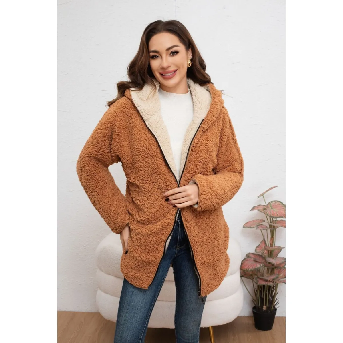 LIKE SHOP - Chaqueta Mujer Reversible Peluda Invierno Calidad Premium 6072