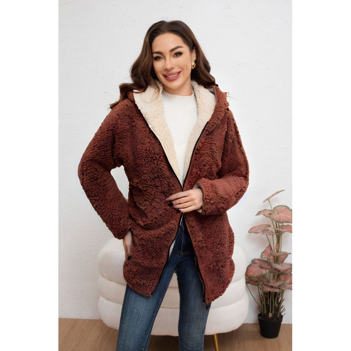 LIKE SHOP - Chaqueta Mujer Reversible Peluda Invierno Calidad Premium 6072